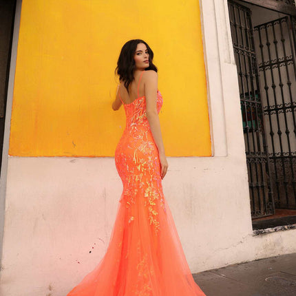 Nox Anabel Q1390 Long Fitted Sequin Applique Trumpet Skirt Gown