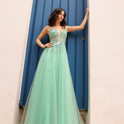 Nox Anabel Q1391 Long A-Line Sweetheart Lace Applique Tulle Gown