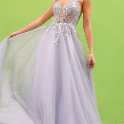 Nox Anabel Q1391 Long A-Line Sweetheart Lace Applique Tulle Gown