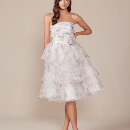Nox Anabel Q842 Floral Print A-Line Tea Length Dress
