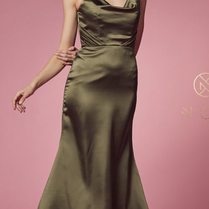 Nox Anabel R1027 Tea Midi-Length Formal Gown with Cowl Neckline