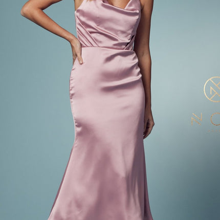 Nox Anabel R1027 Tea Midi-Length Formal Gown with Cowl Neckline