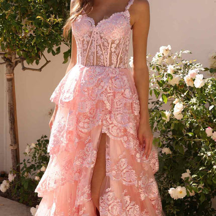 Nox Anabel R1299 Long Off the Shoulder Tiered Skirt A-Line Formal Gown
