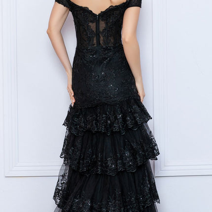 Nox Anabel R1301 Long Layered Tiered Skirt Off Shoulder Corset Dress