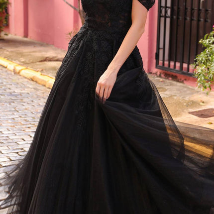 Nox Anabel R1303 Long Off the Shoulder Sweetheart Tulle A-Line Gown