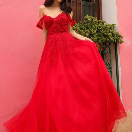 Nox Anabel R1303 Long Off the Shoulder Sweetheart Tulle A-Line Gown