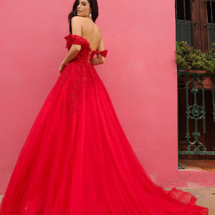 Nox Anabel R1303 Long Off the Shoulder Sweetheart Tulle A-Line Gown
