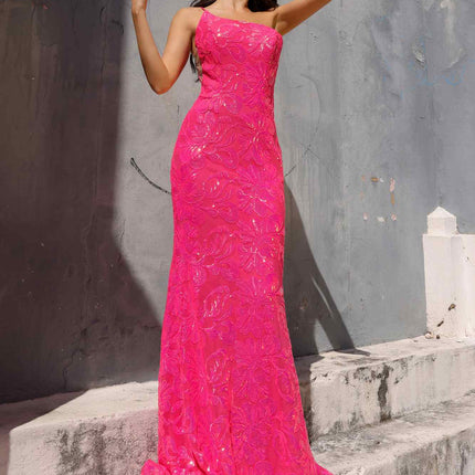 Nox Anabel R1308 Long Sequin Floral Print One Shoulder Mermaid Gown