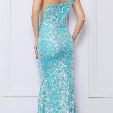 Nox Anabel R1308 Long Sequin Floral Print One Shoulder Mermaid Gown