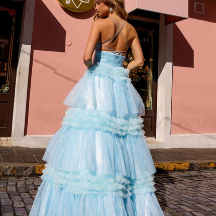 Nox Anabel R1316 Long Glitter Ruffled Tiered A-Line Sleeveless Gown