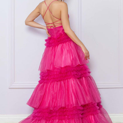 Nox Anabel R1316 Long Glitter Ruffled Tiered A-Line Sleeveless Gown