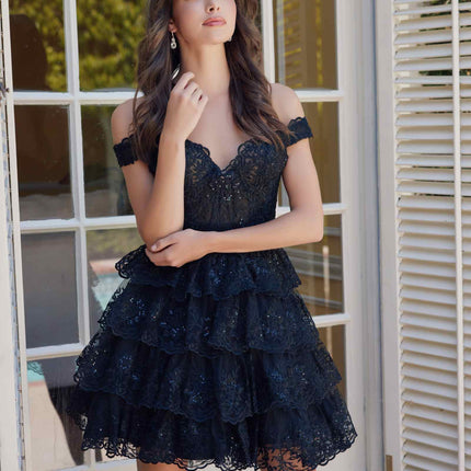 Nox Anabel R877 Dress Short A-Line Off the Shoulder Tiered Skirt