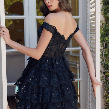 Nox Anabel R877 Dress Short A-Line Off the Shoulder Tiered Skirt