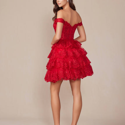 Nox Anabel R877 Dress Short A-Line Off the Shoulder Tiered Skirt