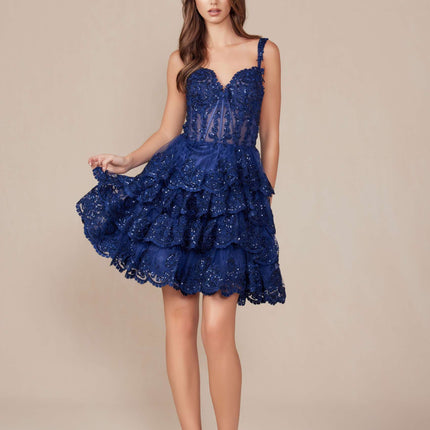 Nox Anabel R880 Dress Short A-Line Tiered Embroidered Skirt