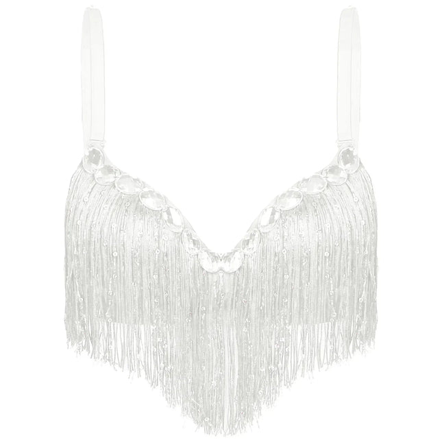 The Stardust Oasis Sirena – Sequined Tassel & Rhinestone Push-Up Belly Dance Bra Top
