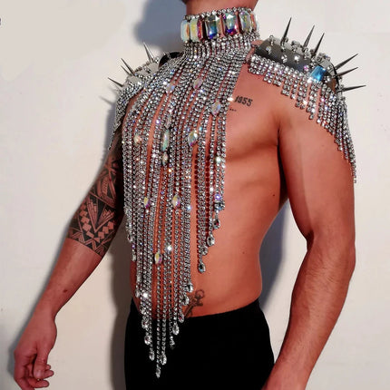 Long Rhinestone Chain Tassel Fringe Chocker Shoulder Necklace Body Jewelry