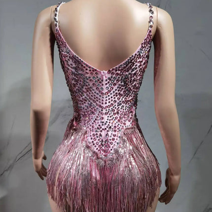 The Stardust Festival Fringe Bodysuit – Luxury Rhinestone Tassel Showgirl Costume