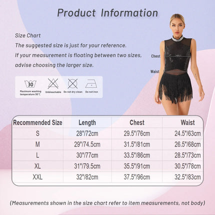 Women Sequins Diamond Latin Jazz Dance Costume Sleeveless Cutout Back Flowy Tassel Dress Leotard Tango Cha-Cha Samba Dancewear
