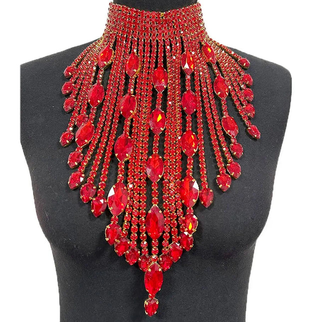 Rhinestone Crystal Long Fringe Tassel Necklace