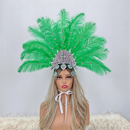 Artisanal Ostrich Feather Showgirl Headdress & Carnival Hair Accessory