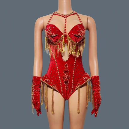 The Stardust Showstopper 4-Piece Rhinestone Ensemble – Luxury Stage Bodysuit & Jumpsuit Set
