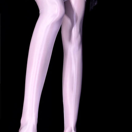 80D Lace Trim Oil Shiny Thigh-High Stockings Glossy Shaping Lingerie Stockings