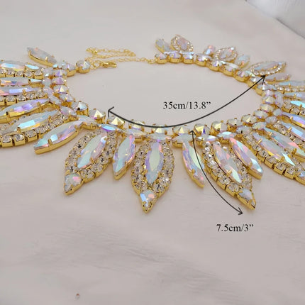 AB Gold Rhinestone Crystal Necklace & Earring Set