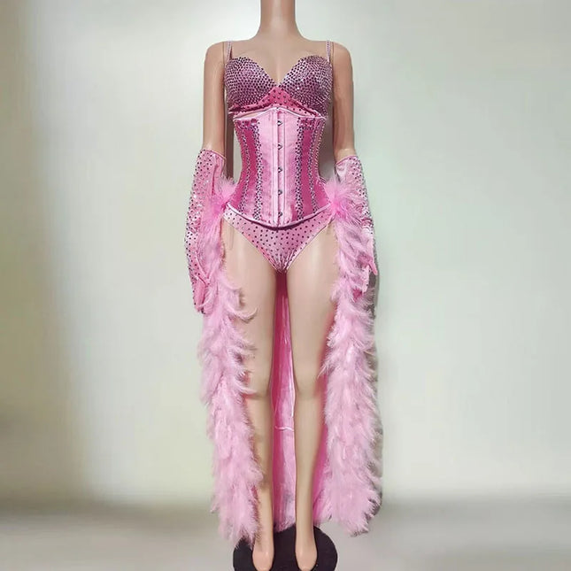 The Stardust Sugar Rush – Pink Feather & Glitter Stage Costume Set