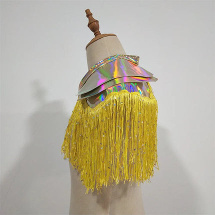 Metallic Laser Fringe Shoulder Armor & Tassel Vest Stage Costume