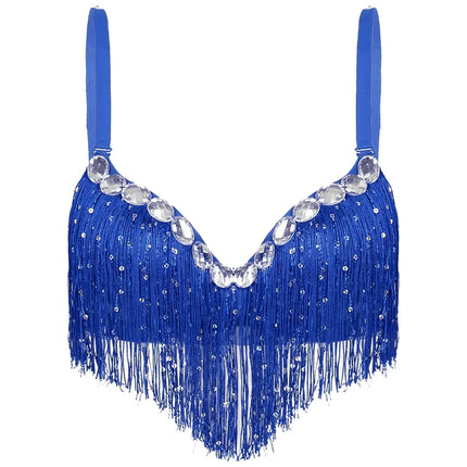 The Stardust Oasis Sirena – Sequined Tassel & Rhinestone Push-Up Belly Dance Bra Top
