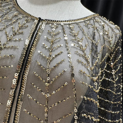Sparkly Sequin & Beaded Leaf Mesh Capelet Evening Shawl Bolero Jacket