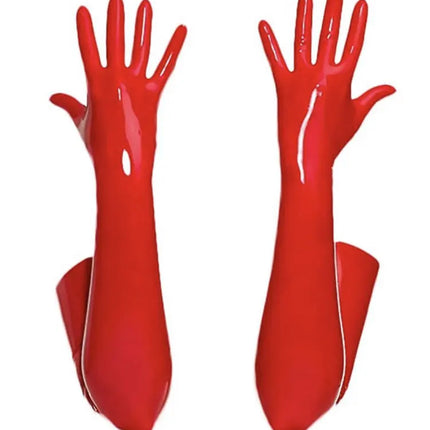 Glossy PU Faux Leather High-Cut Bodysuit, Gloves & Stockings Set