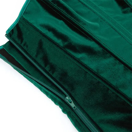 Green Velvet Overbust Corset Top Side Zipper Lace-Up Boned Bustier Top