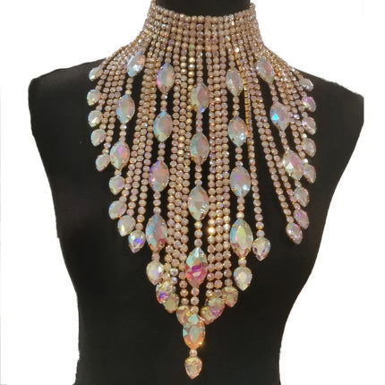 Rhinestone Crystal Long Fringe Tassel Necklace