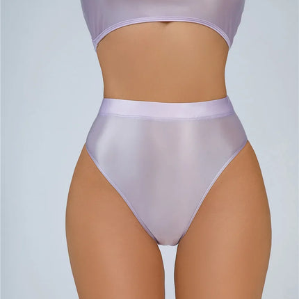 High-Waist Oil Glossy Sheer G-String Thong Satin Smooth Seamless Briefs