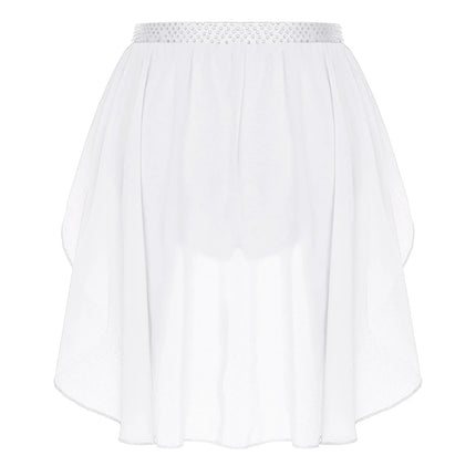 Womens Modern Lyrical Dance Skirt Performance Costume Sparkly Rhinestone Irregular Chiffon Hem Built-in Briefs Skirt Dancewear