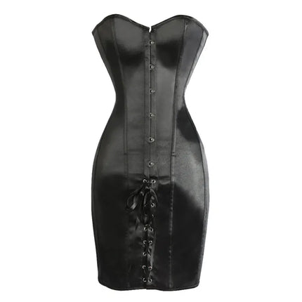 Steampunk PU Leather Overbust Corset Dress & Long Torso Waist Trainer