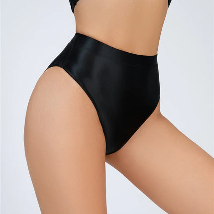 High-Waist Oil Glossy Sheer G-String Thong Satin Smooth Seamless Briefs