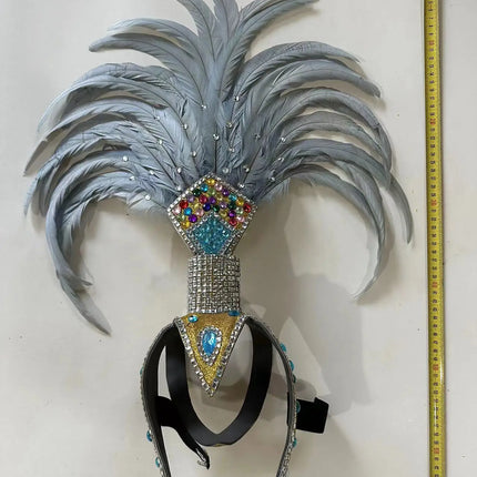 The Stardust Dionysia – Silver & Charcoal Feather Carnival & Masque Ball Headdress