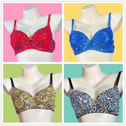 The Stardust Prism Sirena – Deluxe Beaded & Sequined Push-Up Belly Dance Bra Top