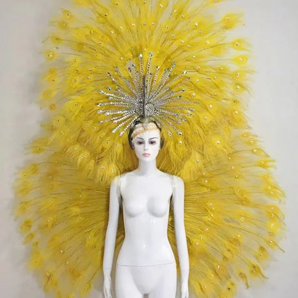 Showgirl Feather Backpiece and Rhinestone Headdress Set