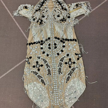 Luxury Rhinestone Sheer Mesh Bodysuit Drag Queen Stage Costume Leotard
