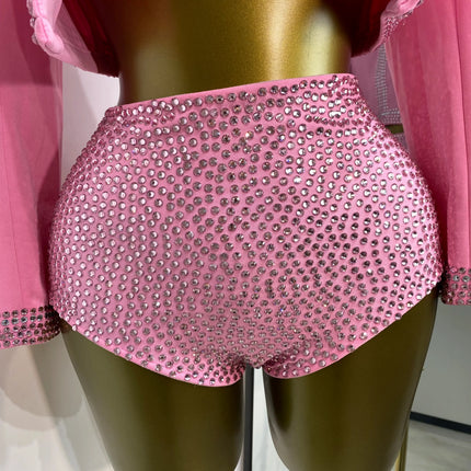 Rhinestone Bustier, High-Waist Mini Shorts & Cropped Jacket 3-Piece Performance Costume Set