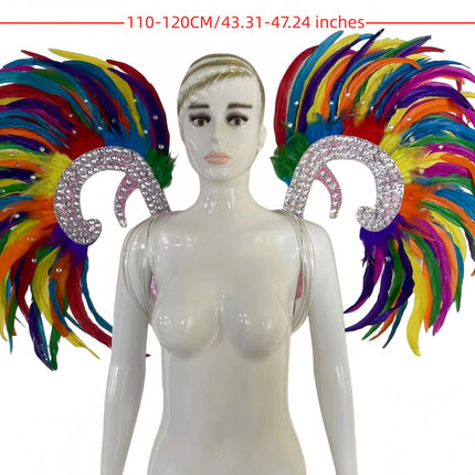 Showgirl Feather Wing Backpiece with Rhinestone Scroll Frames
