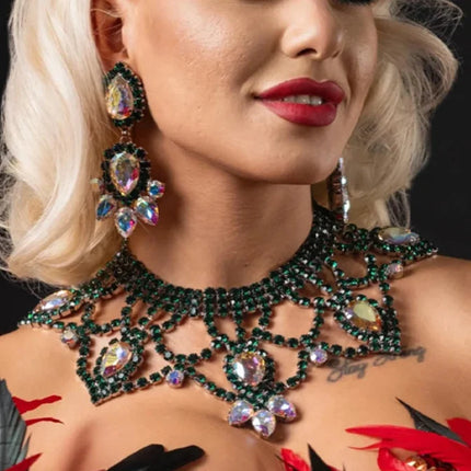 Colourful Rhinestone Necklace Earrings Set