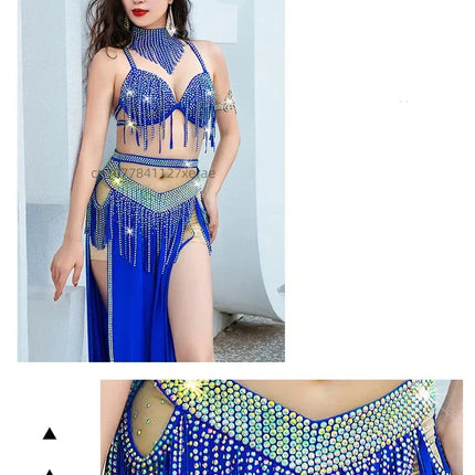 Dynamic Tassel Sequin Belly Dance Competition Costume & Event Performance Set