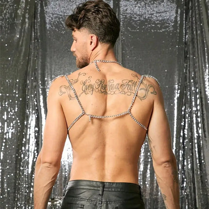Fashionable Multi-Layer Fringe Men's Body Chain Metal Hanging Neck Iron Ring Vest Sexy Cutout Design Top