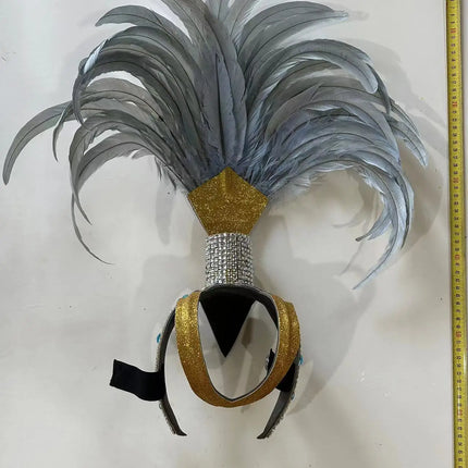 The Stardust Dionysia – Silver & Charcoal Feather Carnival & Masque Ball Headdress