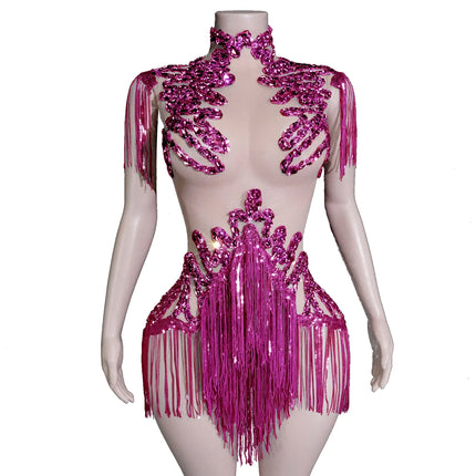 The Stardust Midnight Cabaret Bodysuit – Luxury Rhinestone & Mesh Showgirl Costume